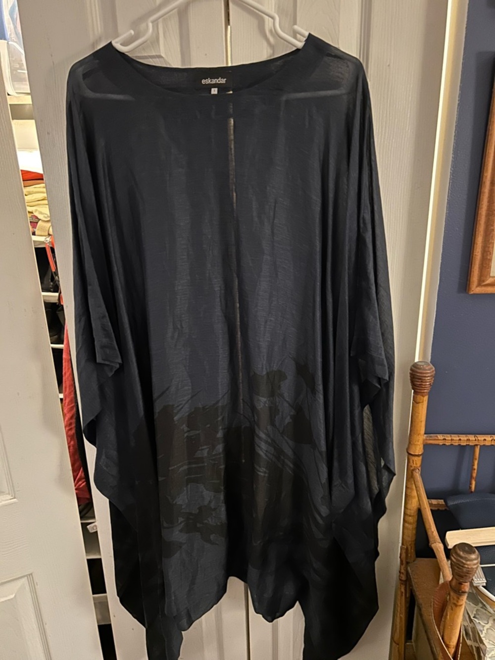 eskandar Navy and Black Oversized Silk-Blend Tunic